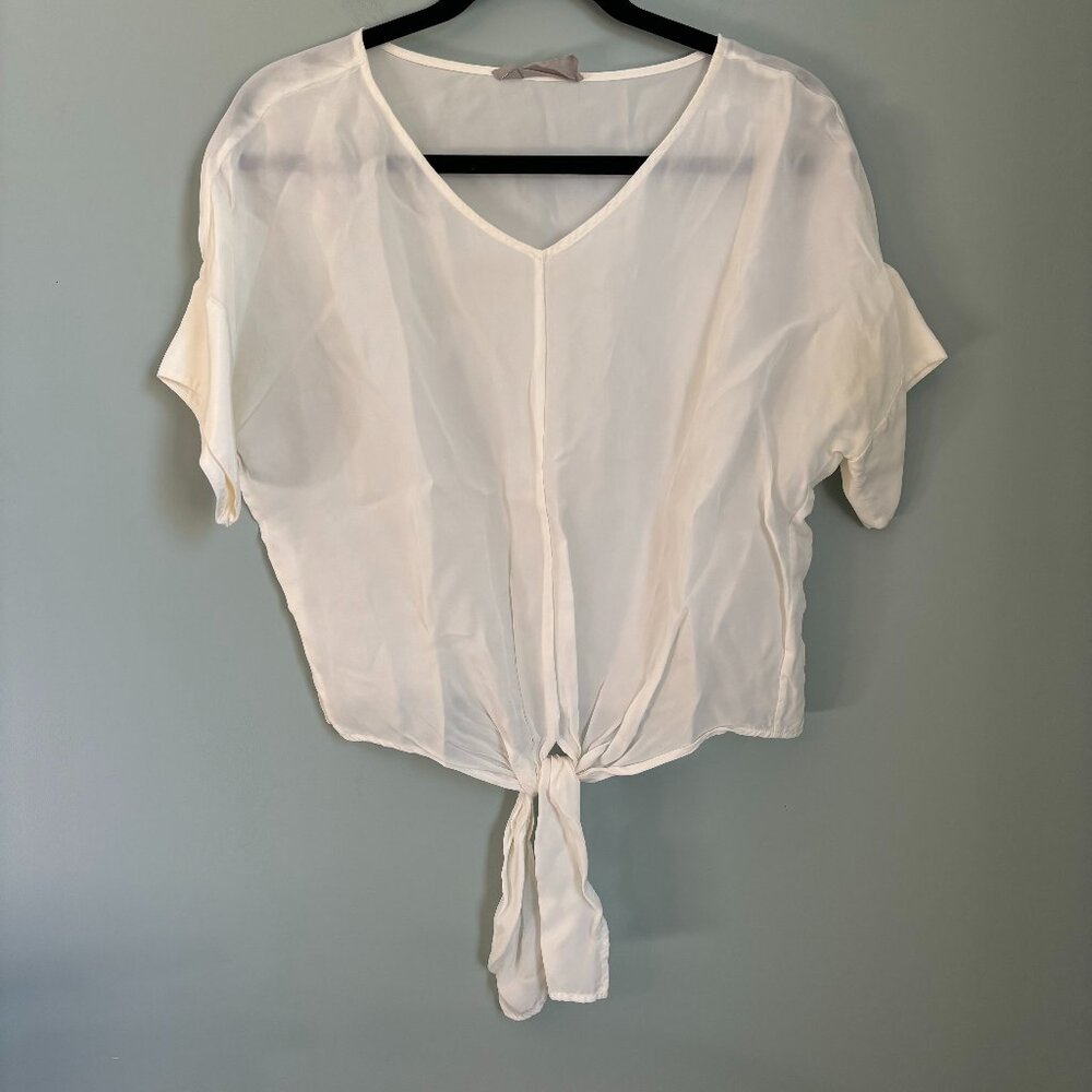 Everlane Cropped Tie Front Short Sleeve Blouse